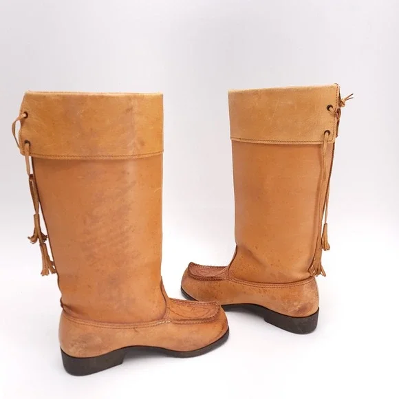 Vintage Kero Reindeer Hide Beak Boots Womens 7 Tan Leather Sweden - Picture 7 of 11